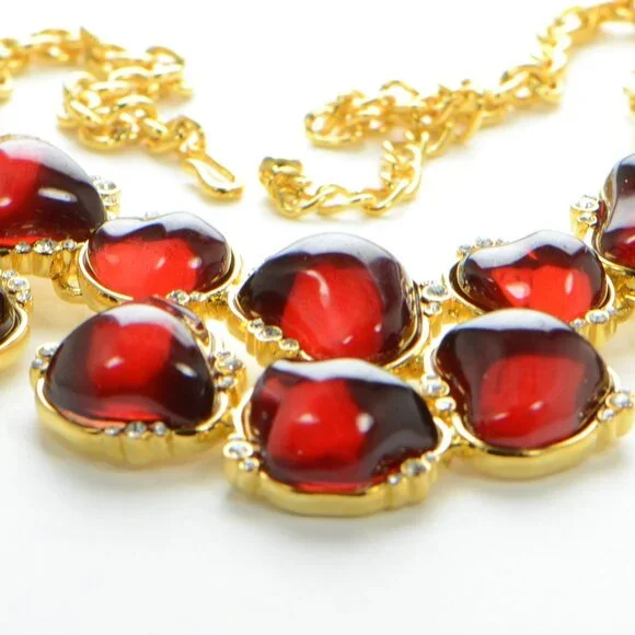Kenneth Jay Lane KJL Gold-tone Resin Cabochon & Crystal Bib Necklace